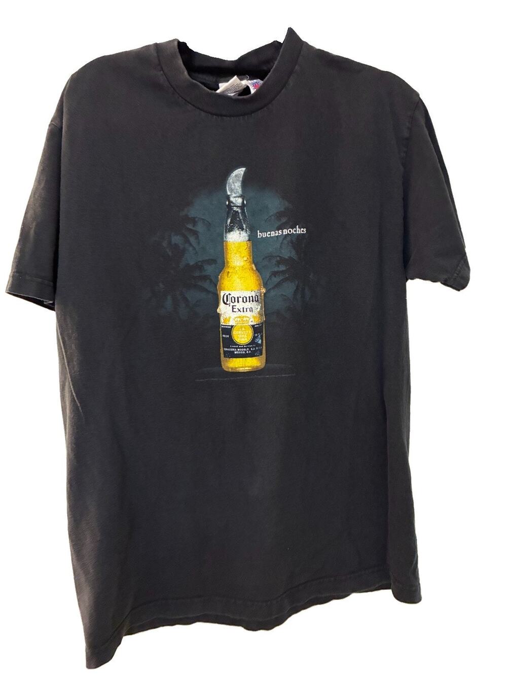 Vintage 2007 Corona Extra Shirt Mens L Buenas Noches Faded Black Beer Graphic